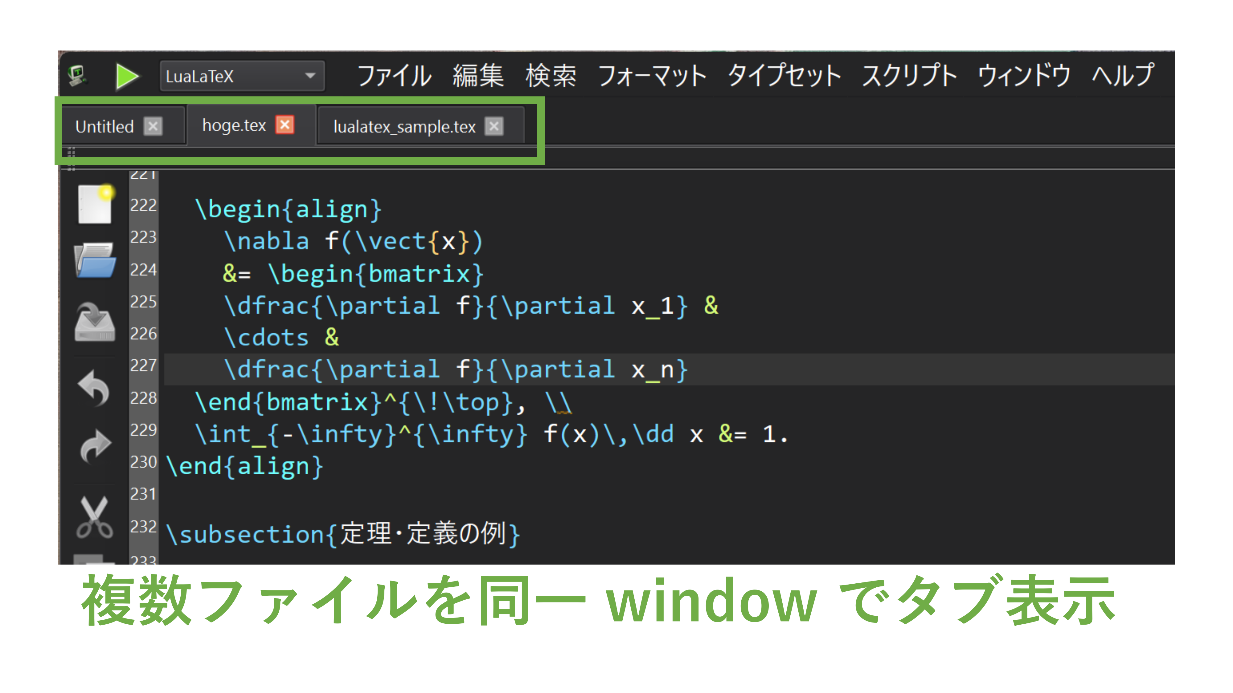 複数ファイルを同一 Window でタブ表示